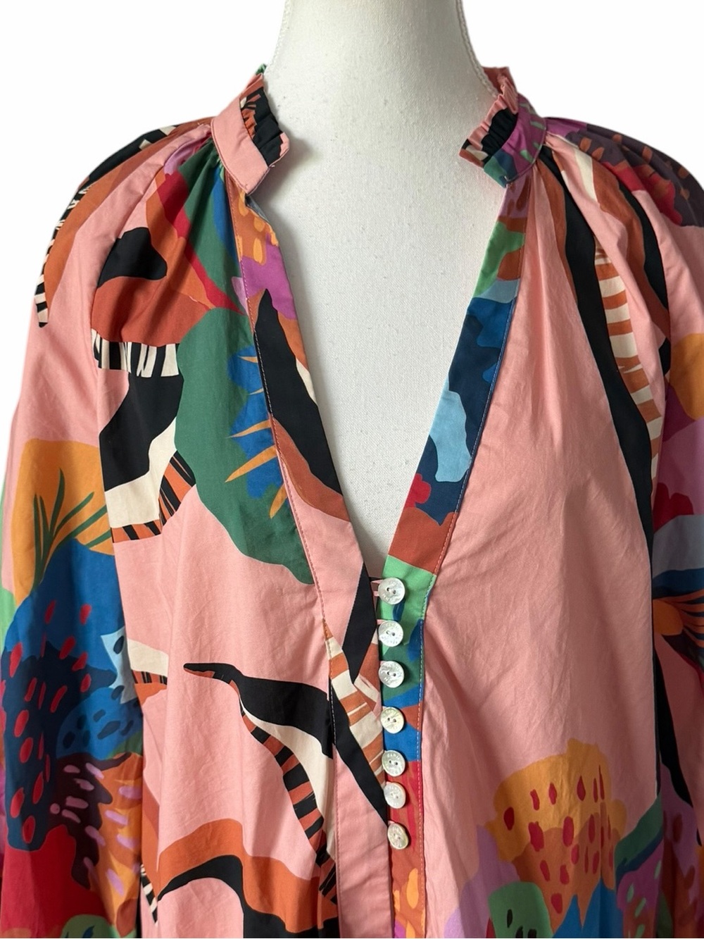 Farm Rio Lucy Mini Floral Pink Multicolor Tropical Tiered Dress - Picture 6 of 9